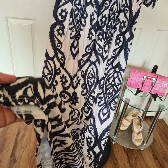 Egyptian Floral XL Pattern Formal Black Dress Code Bodycon Maxi Longdress Party - Picture 3 of 8